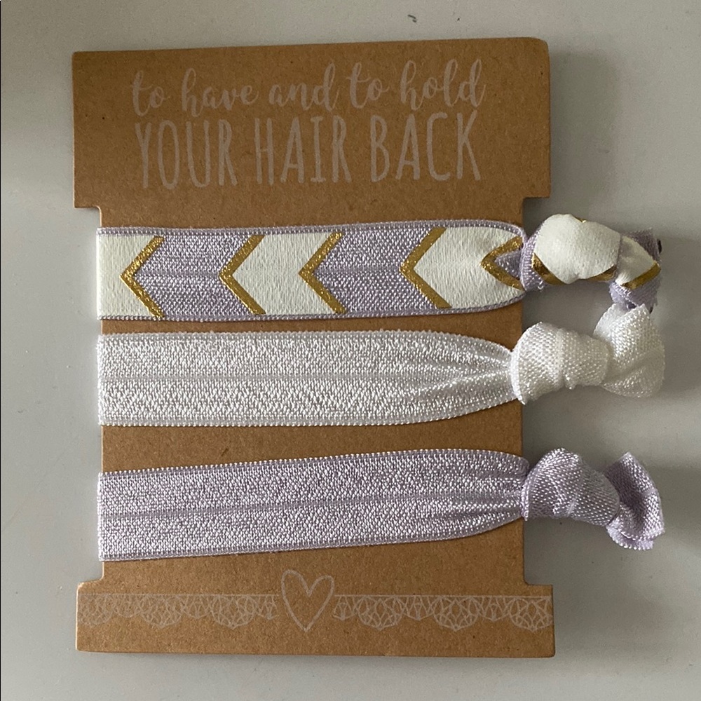 Stylish Hair Tie Set - White purple and Gold. Perfect for bridal party!